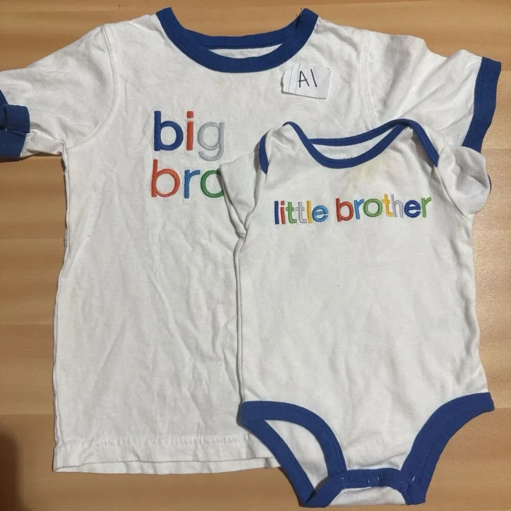 Carters Big Brother Little Brother Matching Tees 3 Months 4T White Blue